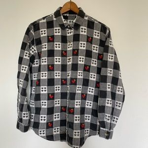 Vintage checkered heart button up black/white/red — S